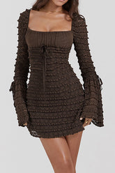 Tiered Lace Flares Sleeve A-line Dress